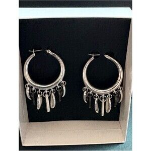 Dangle Hoop Earrings in Silver/Gray/Cream- Women's Fashion Jewelry - 1.5"